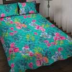 Teal Aloha Tropical Pattern Print Quilt Bed Set