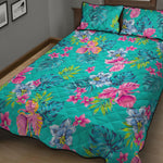 Teal Aloha Tropical Pattern Print Quilt Bed Set