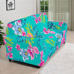 Teal Aloha Tropical Pattern Print Sofa Cover