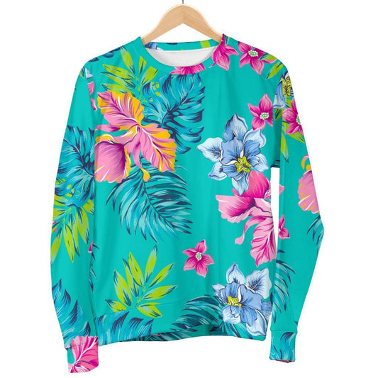 Teal Aloha Tropical Pattern Print Women's Crewneck Sweatshirt GearFrost