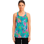 Teal Aloha Tropical Pattern Print Women's Racerback Tank Top