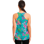 Teal Aloha Tropical Pattern Print Women's Racerback Tank Top