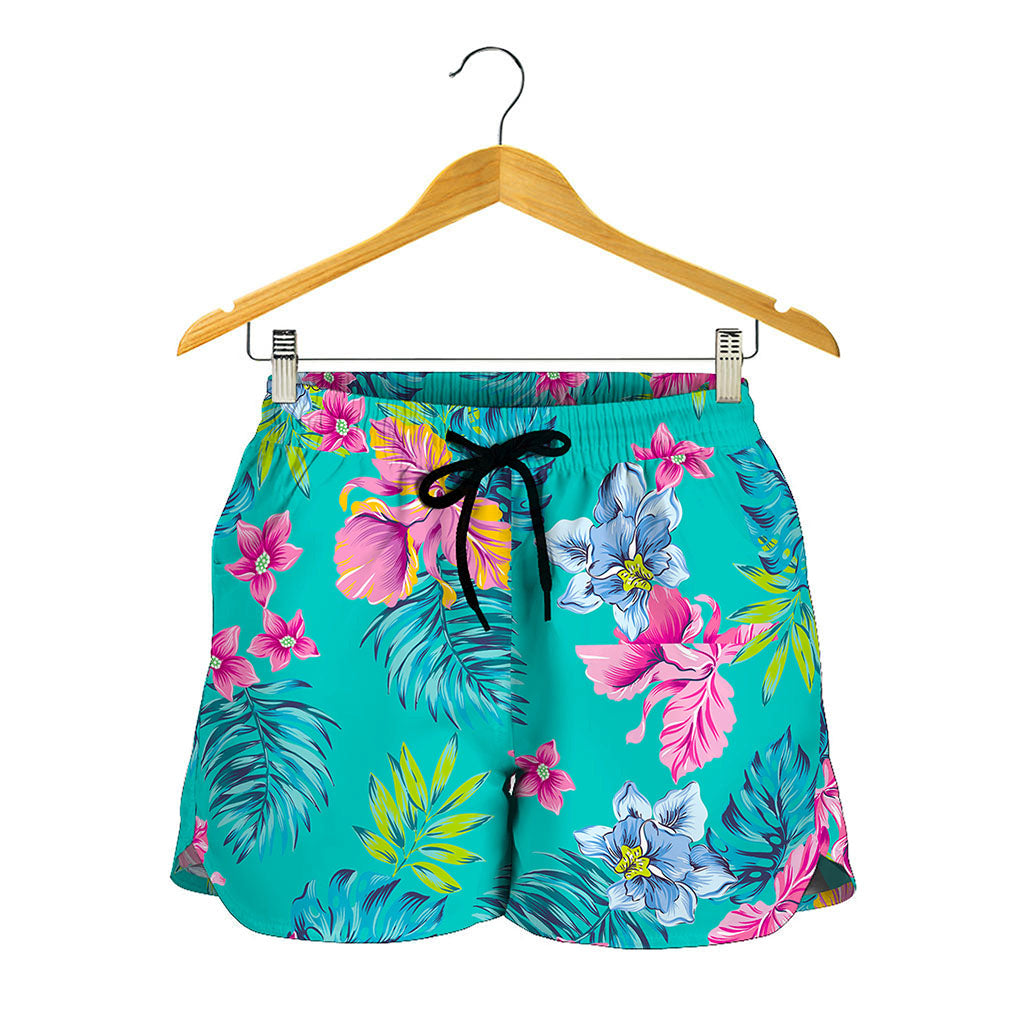 Teal Aloha Tropical Pattern Print Women's Shorts