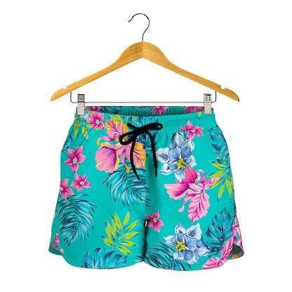 Teal Aloha Tropical Pattern Print Women's Shorts