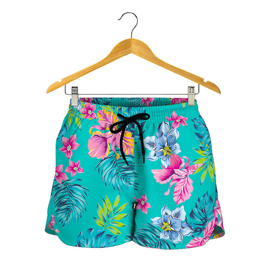 Teal Aloha Tropical Pattern Print Women's Shorts