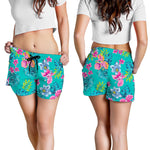 Teal Aloha Tropical Pattern Print Women's Shorts
