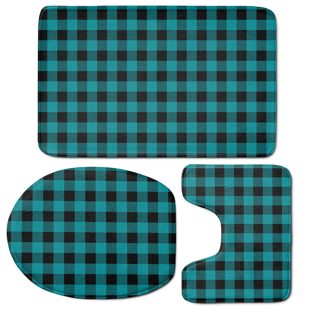 Teal And Black Buffalo Check Print 3 Piece Bath Mat Set