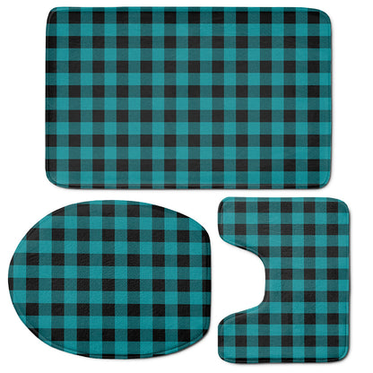 Teal And Black Buffalo Check Print 3 Piece Bath Mat Set