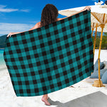 Teal And Black Buffalo Check Print Beach Sarong Wrap
