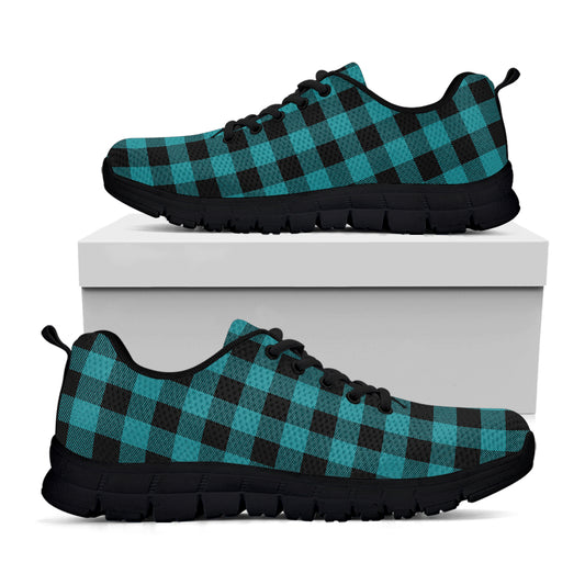 Teal And Black Buffalo Check Print Black Sneakers
