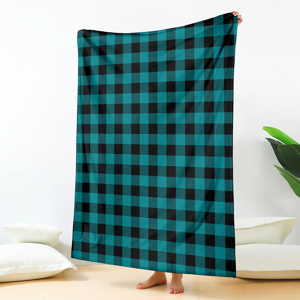 Teal And Black Buffalo Check Print Blanket