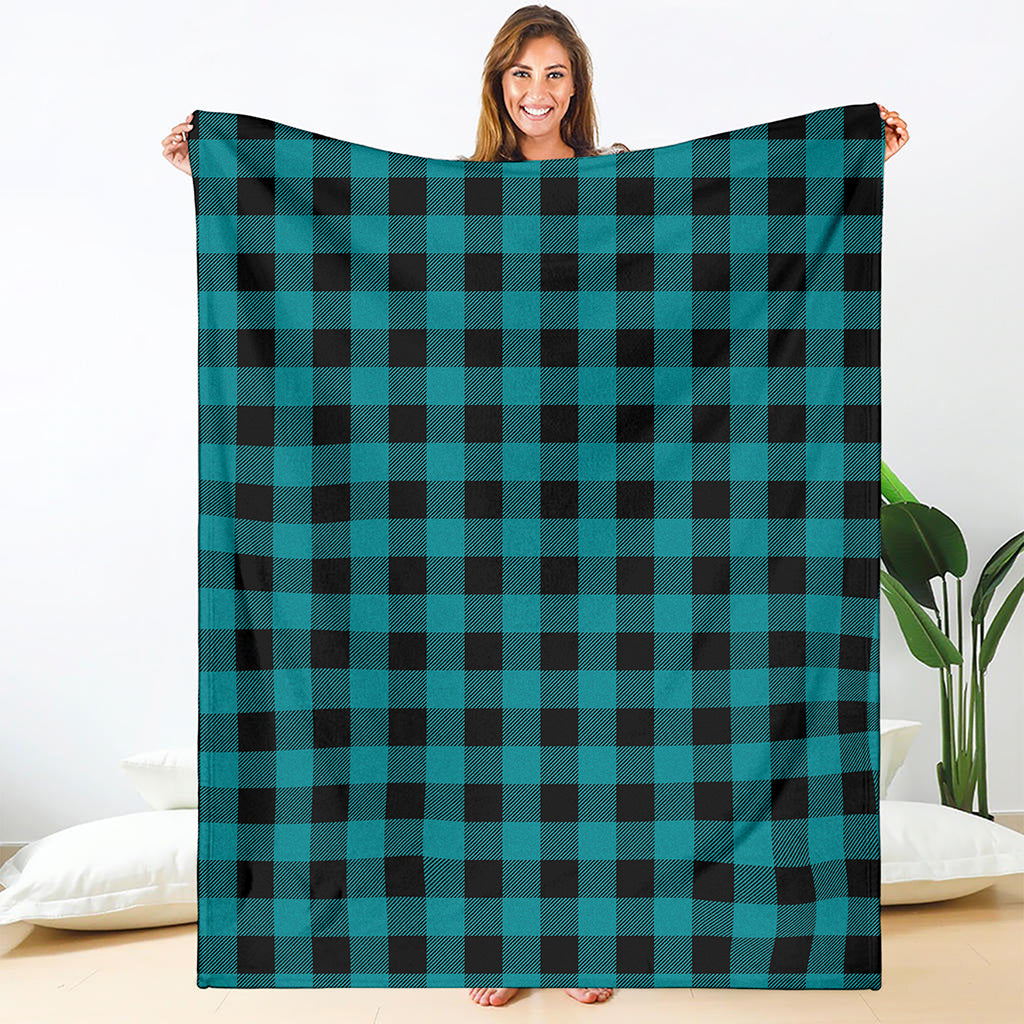 Teal And Black Buffalo Check Print Blanket
