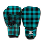 Teal And Black Buffalo Check Print Boxing Gloves