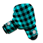 Teal And Black Buffalo Check Print Boxing Gloves