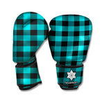 Teal And Black Buffalo Check Print Boxing Gloves