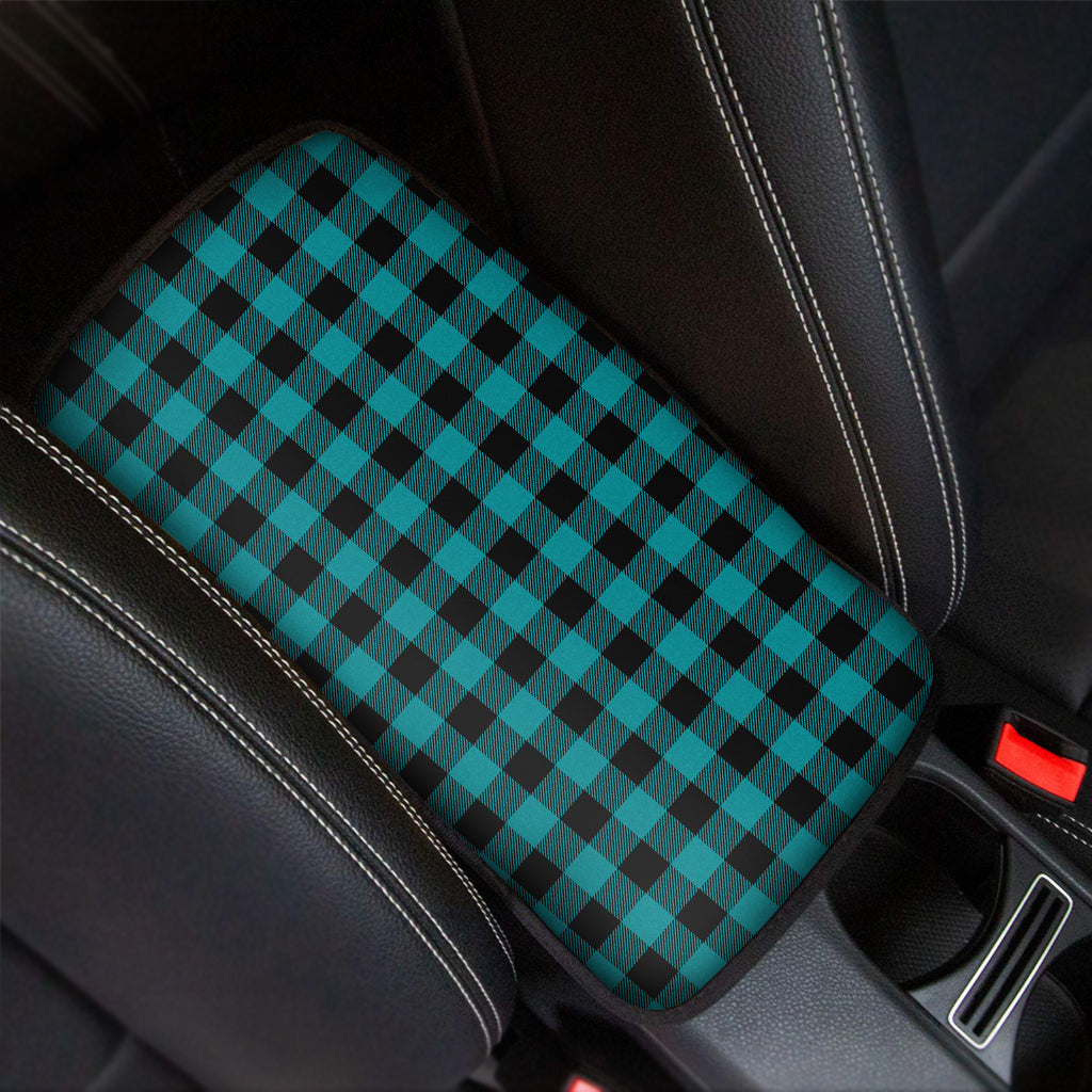 Teal And Black Buffalo Check Print Car Center Console Cover