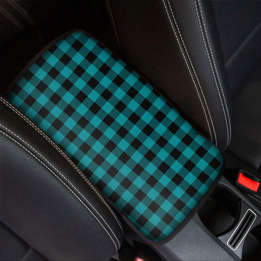 Teal And Black Buffalo Check Print Car Center Console Cover