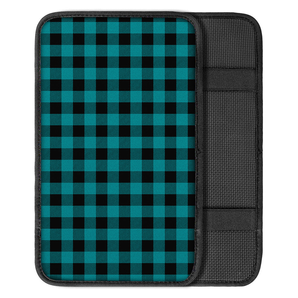 Teal And Black Buffalo Check Print Car Center Console Cover