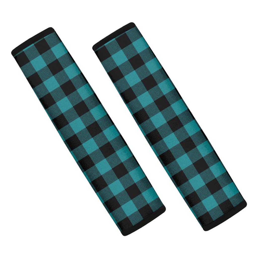 Teal And Black Buffalo Check Print Car Seat Belt Covers