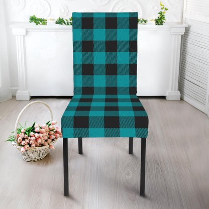 Teal And Black Buffalo Check Print Dining Chair Slipcover