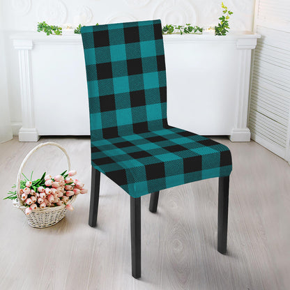 Teal And Black Buffalo Check Print Dining Chair Slipcover
