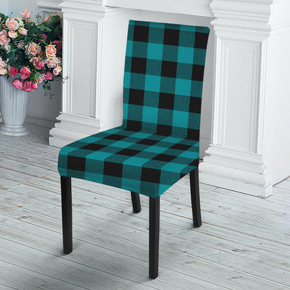 Teal And Black Buffalo Check Print Dining Chair Slipcover