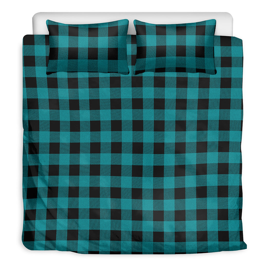 Teal And Black Buffalo Check Print Duvet Cover Bedding Set