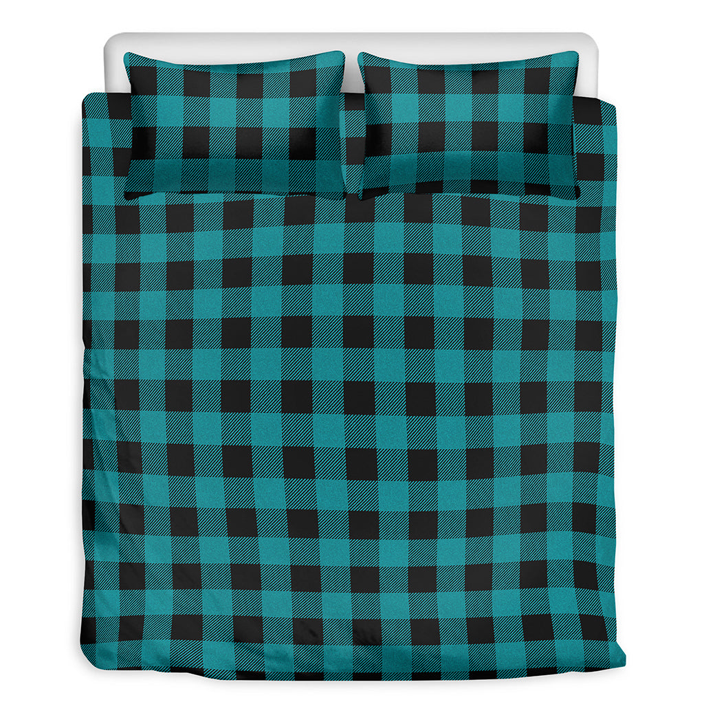 Teal And Black Buffalo Check Print Duvet Cover Bedding Set