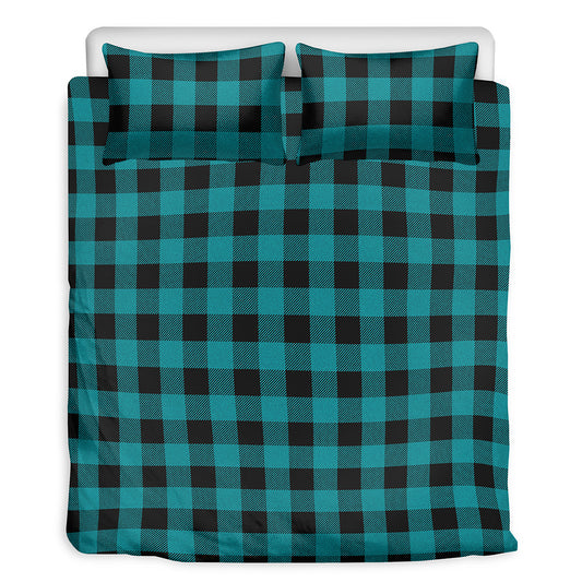Teal And Black Buffalo Check Print Duvet Cover Bedding Set