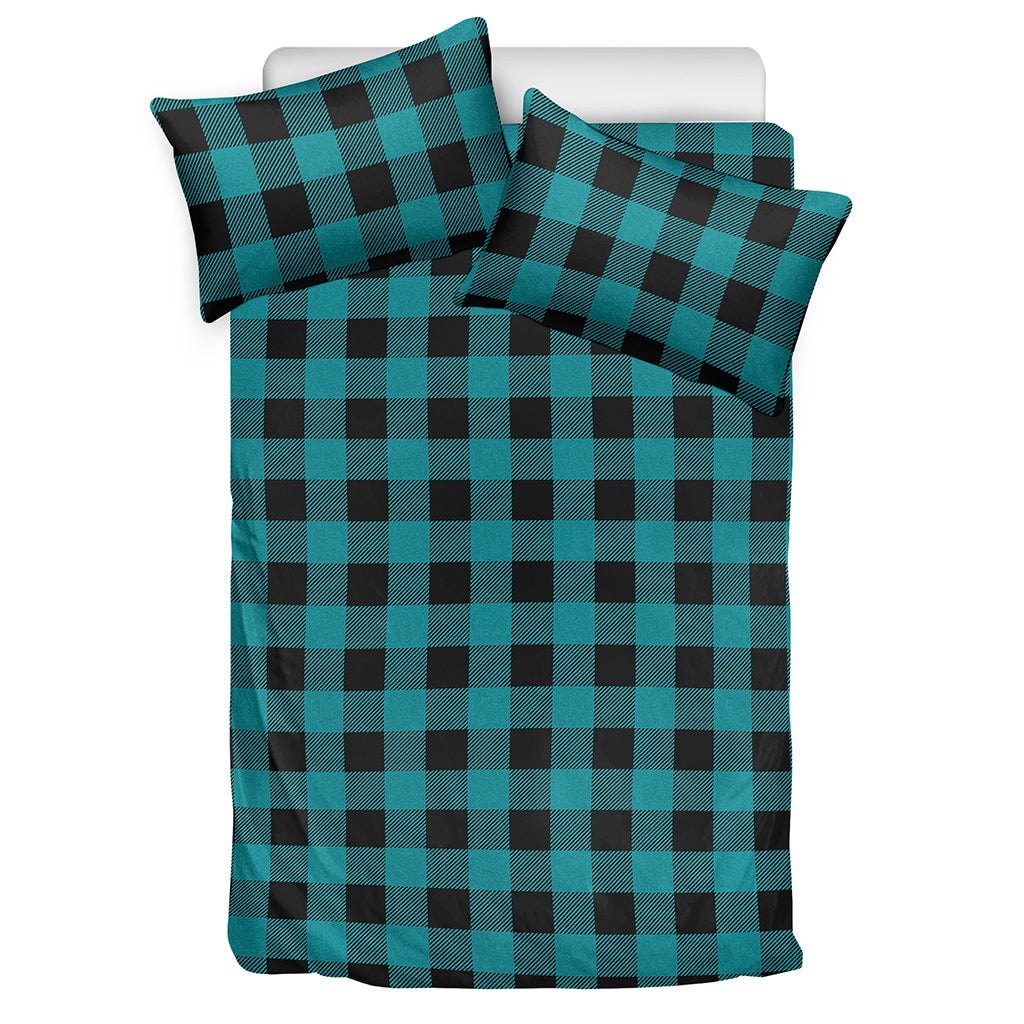Teal And Black Buffalo Check Print Duvet Cover Bedding Set
