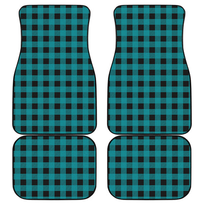 Teal And Black Buffalo Check Print Front and Back Car Floor Mats