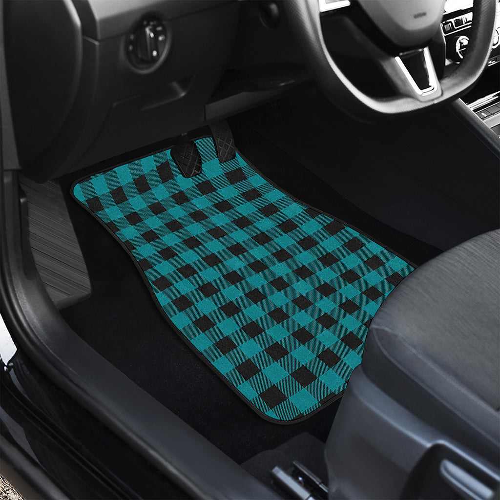 Teal And Black Buffalo Check Print Front and Back Car Floor Mats