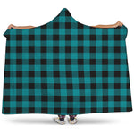 Teal And Black Buffalo Check Print Hooded Blanket
