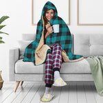 Teal And Black Buffalo Check Print Hooded Blanket