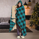 Teal And Black Buffalo Check Print Hooded Blanket