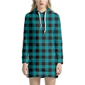 Teal And Black Buffalo Check Print Pullover Hoodie Dress
