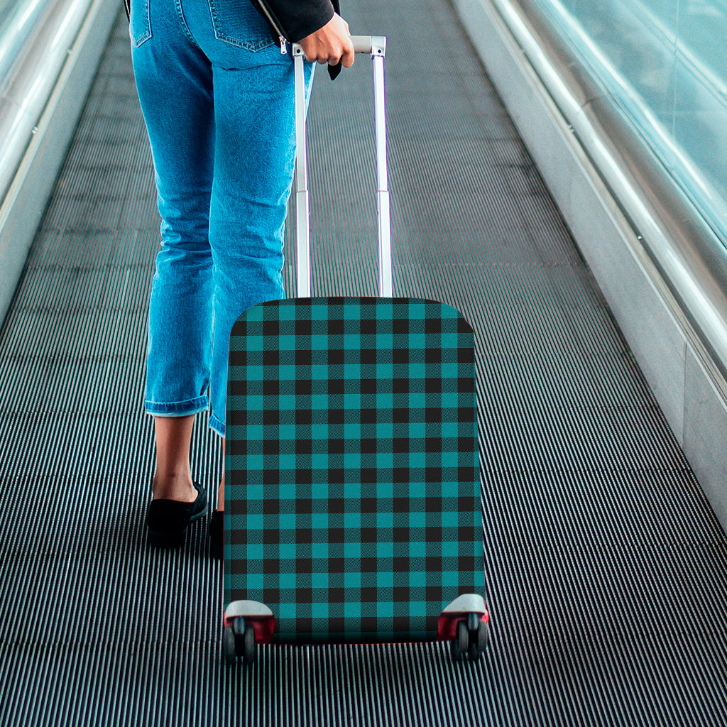Teal And Black Buffalo Check Print Luggage Cover