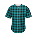 Teal And Black Buffalo Check Print Men's Baseball Jersey