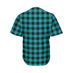 Teal And Black Buffalo Check Print Men's Baseball Jersey