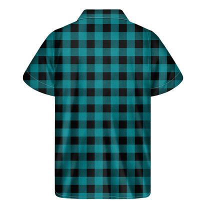 Teal And Black Buffalo Check Print Men's Short Sleeve Shirt