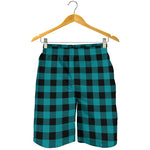 Teal And Black Buffalo Check Print Men's Shorts