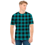 Teal And Black Buffalo Check Print Men's T-Shirt