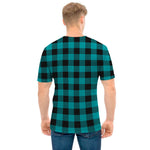 Teal And Black Buffalo Check Print Men's T-Shirt
