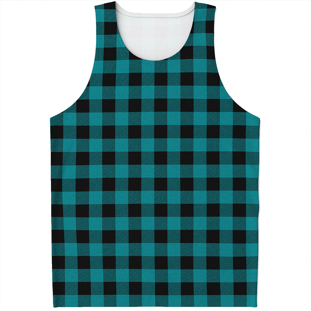 Teal And Black Buffalo Check Print Men's Tank Top