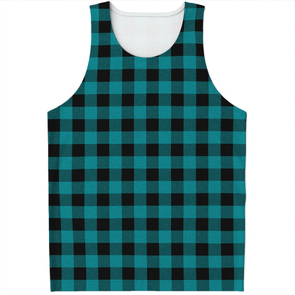 Teal And Black Buffalo Check Print Men's Tank Top