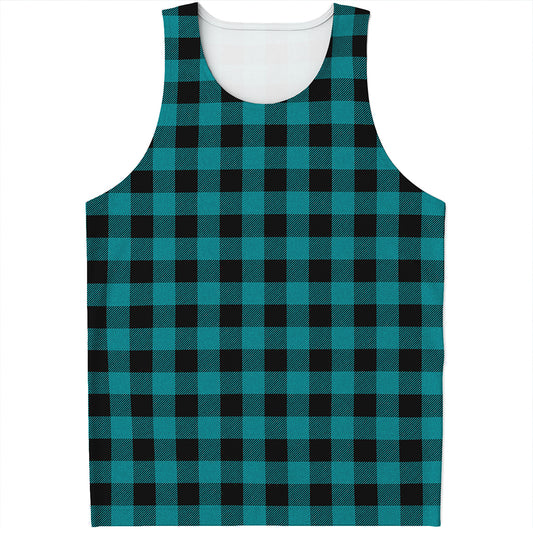 Teal And Black Buffalo Check Print Men's Tank Top