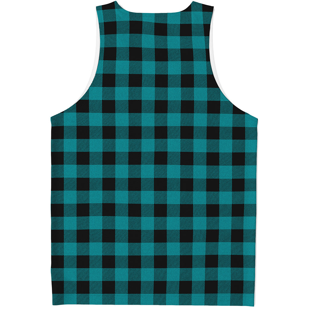 Teal And Black Buffalo Check Print Men's Tank Top