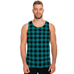 Teal And Black Buffalo Check Print Men's Tank Top