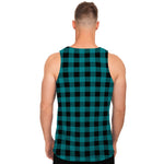 Teal And Black Buffalo Check Print Men's Tank Top