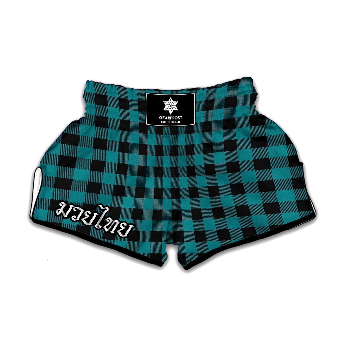 Teal And Black Buffalo Check Print Muay Thai Boxing Shorts